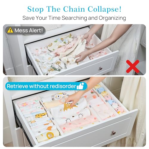 Vtopmart 6 Pack Drawer Dividers for Clothes, 4" High 11.3"-17" Adjustable Expandable Dresser Drawer Organizer, Plastic Drawers Separators for Dresser, Baby Clothes, Underwear, Kitchen & Office Storage