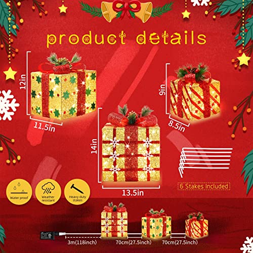 GLOWNOVA Ultra-Large 15x13x10.5 Inch Christmas Lighted Gift Boxes Set of 3 with 91 LEDs