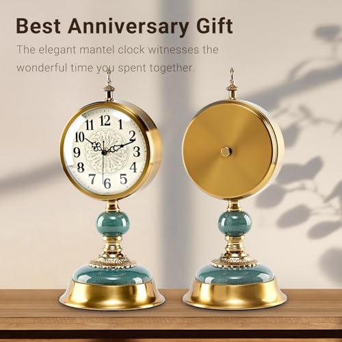 6-Inch Victorian Vintage Mantel Clock, Silent Ceramic and Metal Desk Clock