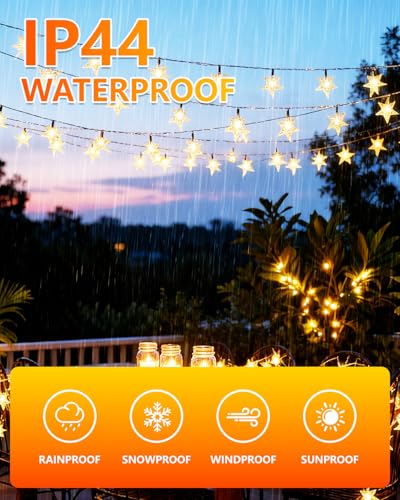 100 LED Star String Lights - 33ft Warm White Waterproof Plug-In Fairy Lights