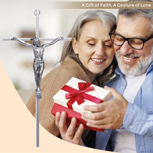 10-Inch Silver Metal Crucifix Wall Cross for Home and Prayer Room Decor