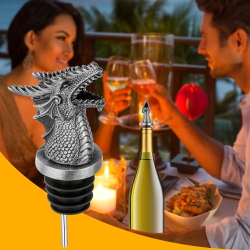 LKKCHER Silver Dragon Liquor Pourer and Stopper Set - 2-in-1 Wine Bottle Accessory