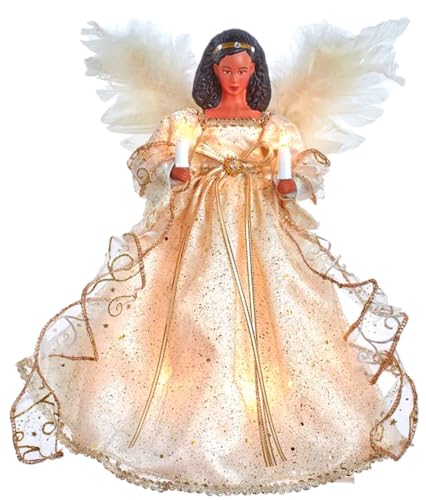 The Bridge Collection African-American Angel Tree Topper, 12" Gold Christmas