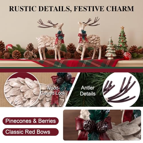 Resin Holiday Deer Figurines Set - Christmas Reindeer Decor, 2 Pack