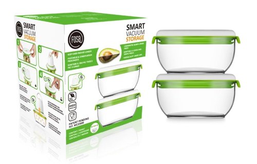 FOSA Vacuum Seal Food Storage System Reusable Medium Containers, 2 pack, 600ml size (Vacuum Pump not Included)