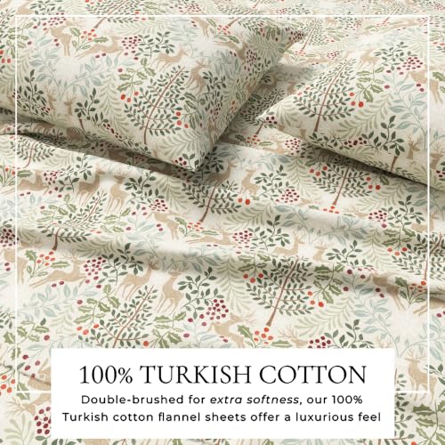 Great Bay Home Christmas Flannel Sheet Set Queen Size Woodland Deer - Ultra-Soft Winter Bedding, Double-Brushed Turkish Cotton, Holiday Bed Sheets