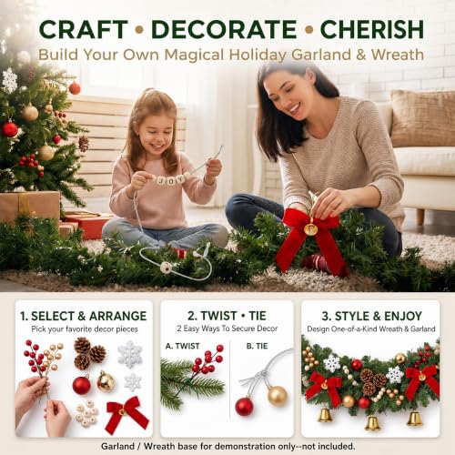 148-Piece Christmas Wreath Decorating Kit with Pine Cones Berries Snowflakes & Bows
