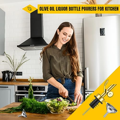 Tioncy 4 Pcs Gold Olive Oil Dispenser Spouts with Funnel & Brush Kitchen Set