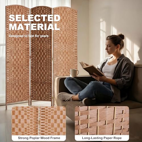3-Panel Woven Room Divider, 6FT Folding Privacy Screen Partition