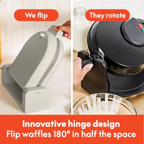Compact Flip & Store Belgian Waffle Maker - Non-Toxic Ceramic, Oatmilk