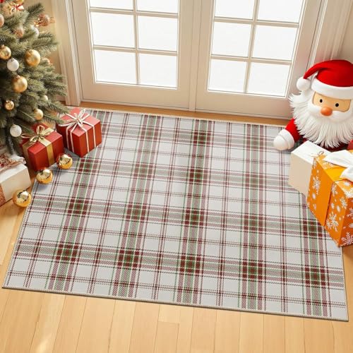Rugxara Christmas 2x3 Checkered Red Rug – Washable Faux Wool Entryway Mat