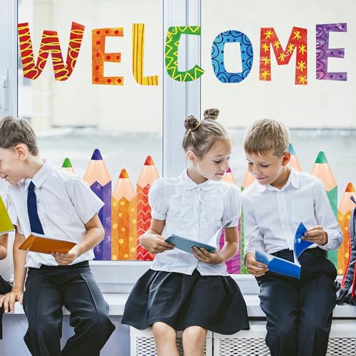 Colorful Pencil Window Clings - 9 Sheets Back to School Decals