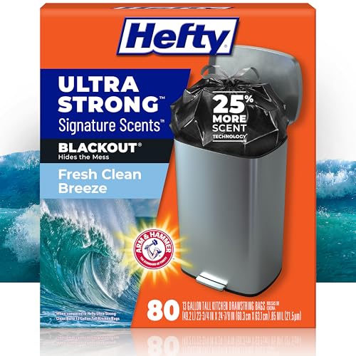 13 Gallon Black Kitchen Trash Bags with Drawstring, Odor Control - 80 Count