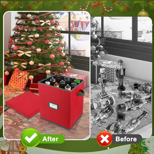 Christmas Nutcracker & Figurine Storage Box with Adjustable Dividers, Holiday Decor Organizer