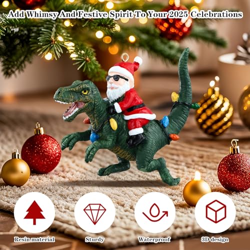 FaCraft B Santa on Dinosaur Christmas Ornament Funny Resin 3D Holiday Decor