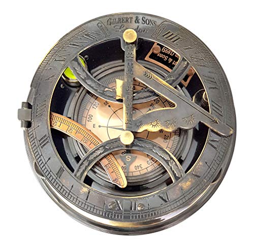 5-Inch Vintage Brass Sundial Compass in Handcrafted Rosewood Gift Box