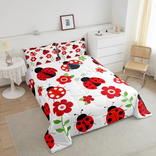 Castle Fairy Cute Ladybug Comforter Set Queen Red - Lightweight 2 Pillowcases