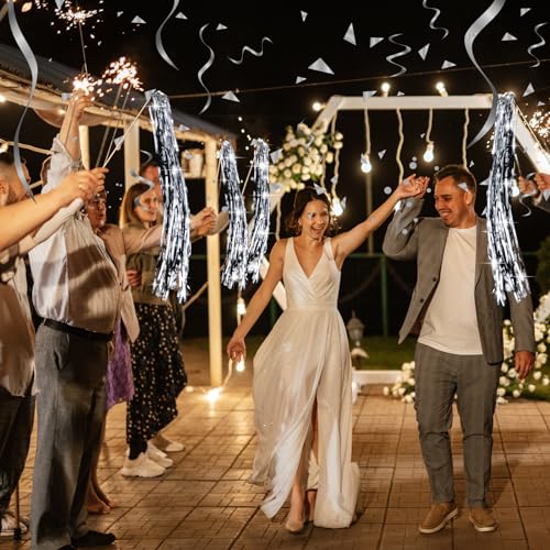 Silver Wedding Ribbon Wands with Bells - 50 Pack Fairy Send Off Sticks