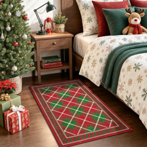 Terrug Christmas Red & Green Checkered Area Rug 2x3 Entryway Door Mat