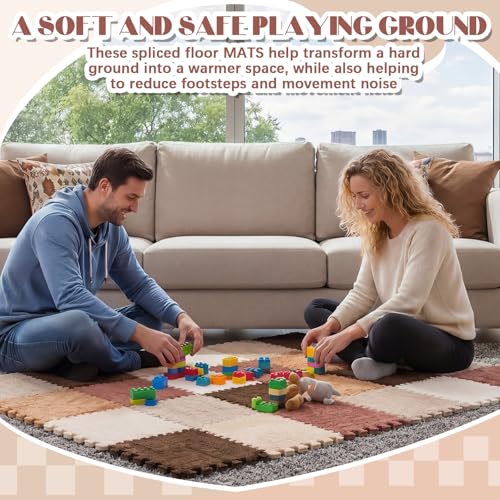 12 Pcs Plush Interlocking Carpet Tiles, Soft EVA Foam Puzzle Floor Mats