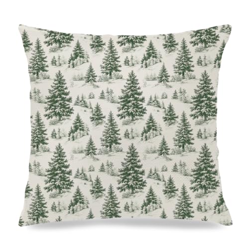 EUYTHNGYF Christmas Green Tree Toile de Jouy Throw Pillow Cover 18x18, Forest-2