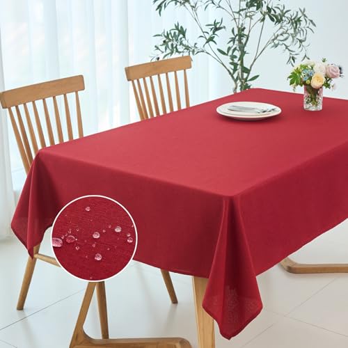 Maxmill Red Rectangular Linen Textured Waterproof Tablecloth 52 x 84 Inches