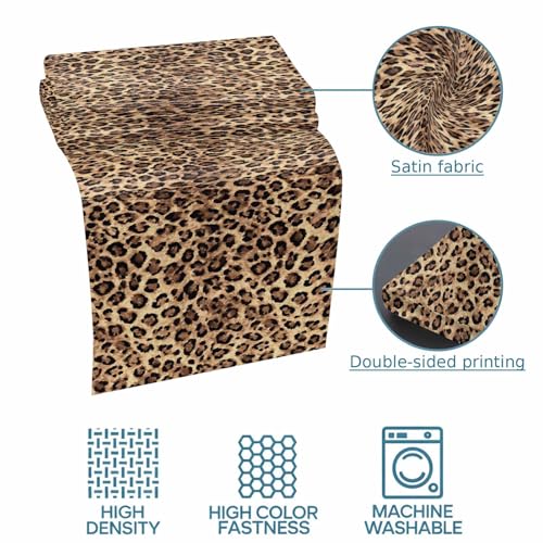 Retro Leopard Print Satin Bed Runner - Brown & Black Decorative Scarf