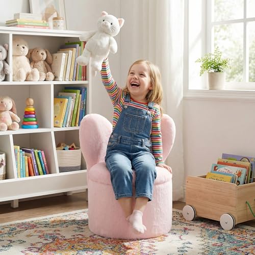 Plush Butterfly Toddler Chair with Storage - Pink Kids Reading Ottoman
