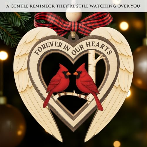 Forever in Our Hearts Angel Wing Cardinal Ornament - Memorial Christmas Keepsake