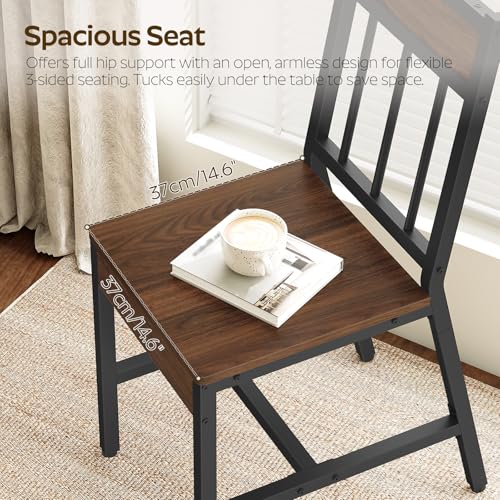 Industrial Dining Chairs Set of 4, Metal Frame Kitchen Chairs, Dark Walnut