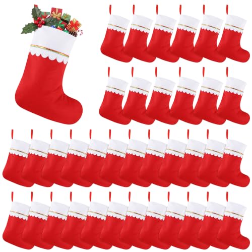 Cooraby 36 Pack 15in Red Felt Christmas Stockings with White Cuff - Hangable DIY Holiday Decor
