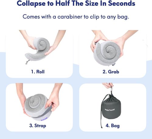 C CUSHION LAB Travel Pillow - Award-Winning Ergonomic Memory Foam for Neck Support | Compact Gray Design