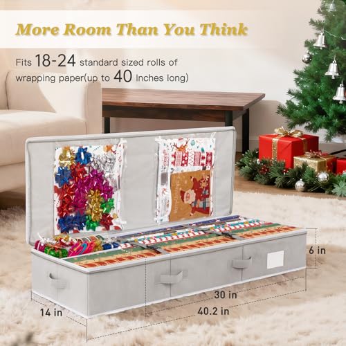 Underbed Gift Wrapping Paper Storage Organizer for 24 Rolls with Pockets