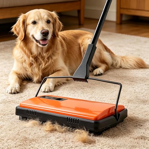 Manual Carpet Sweeper for Pet Hair and Dust, Lightweight Push Broom