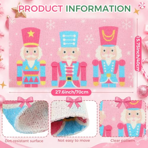 Pink Christmas Nutcracker Doormat - 27.6 x 15.7 Inch PVC Loop Pile Welcome Rug with Snowflakes