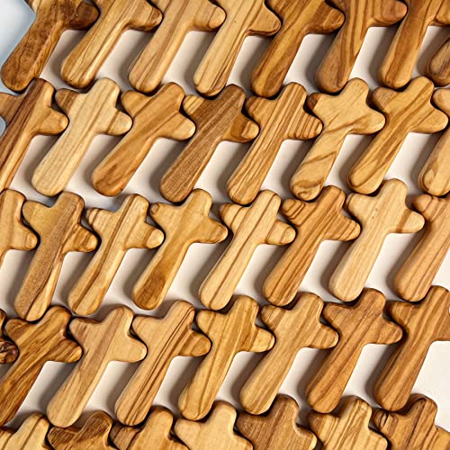 30-Piece Small Olive Wood Holding Crosses, 2.56in Portable Prayer Pocket Cross