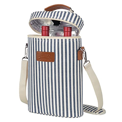 2-Bottle Insulated Wine Tote Bag - Padded Leakproof Wine Carrier for Travel