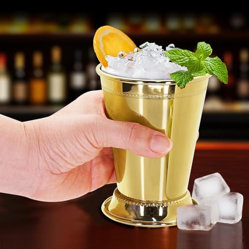 REUJIHXY Gold Mint Julep Cups 12 oz Stainless Steel Cocktail Glasses Set of 1