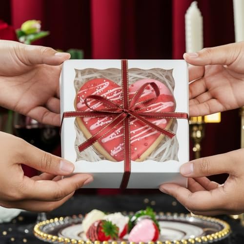 NEKSUNBAK 50 Pack White Cookie Gift Boxes 5x5x1.2 Inch for Cookies & Treats