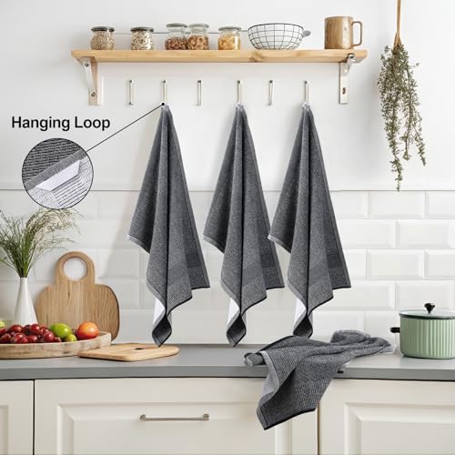 Large Cotton Kitchen Towels, 18" x 28" - 6 Pack, Absorbent Dish Towels