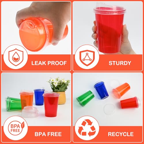 12oz Kids Spill-Proof Plastic Cups with Lids - 20 Pack, BPA-Free