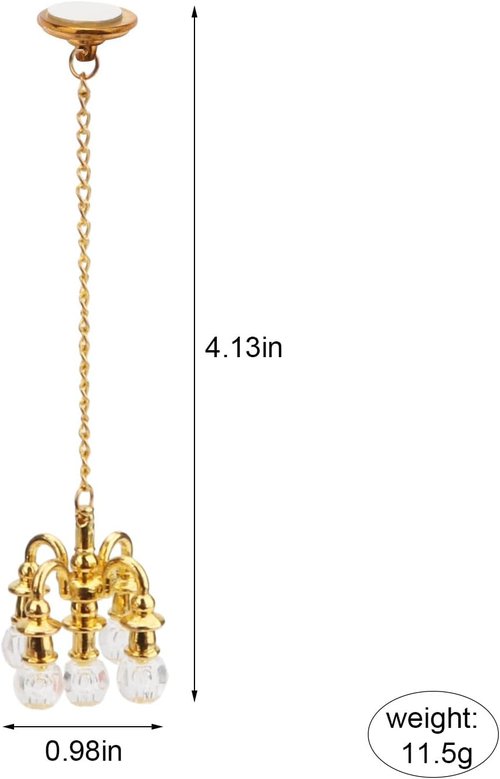 Chrystaline Dollhouse Miniature Chandelier by [Brand Name] - 1:12 Scale Luxury 5-Head Pendant Light | Golden Finish
