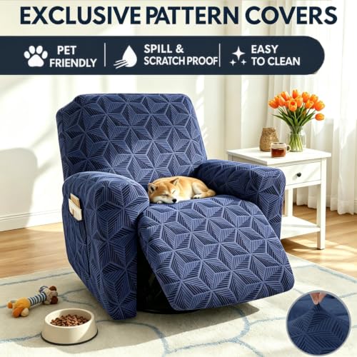 Stretch Recliner Chair Cover - Geometric Jacquard Furniture Protector