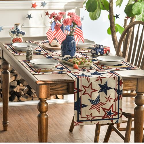 Artoid Mode Stars Stripes Patriotic 12x18 Inch Placemats Pack of 4 Beige - 4th July Memorial Day Table Mats
