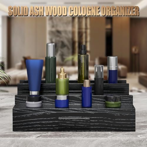 3-Tier Solid Walnut Cologne Organizer with Drawer and Hidden Storage