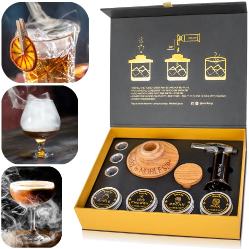 NobleSip Whiskey & Bourbon Cocktail Smoker Kit Original - Premium Oak Wood, Gift Box