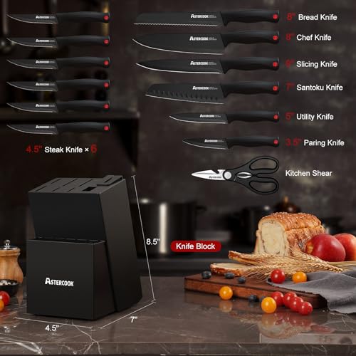 15-Piece German Stainless Steel Kitchen Knife Set with Block & Sharpener
