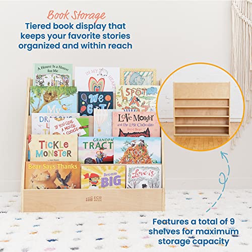 Double-Sided Wooden Book Display Shelf for Kids with Storage