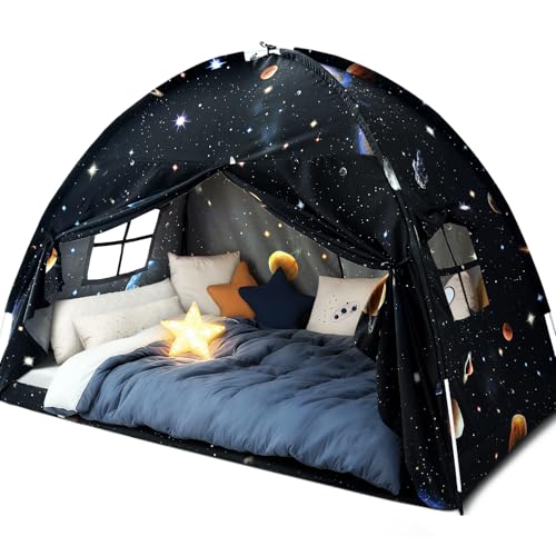 Kids Twin Size Bed Canopy Tent - Space Galaxy Privacy Playhouse