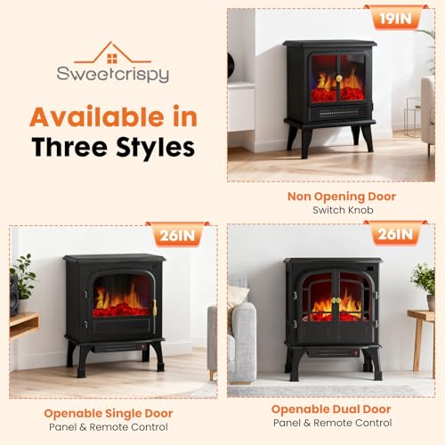 Freestanding Electric Fireplace Heater 26 Inch with 3D Flame and Remote